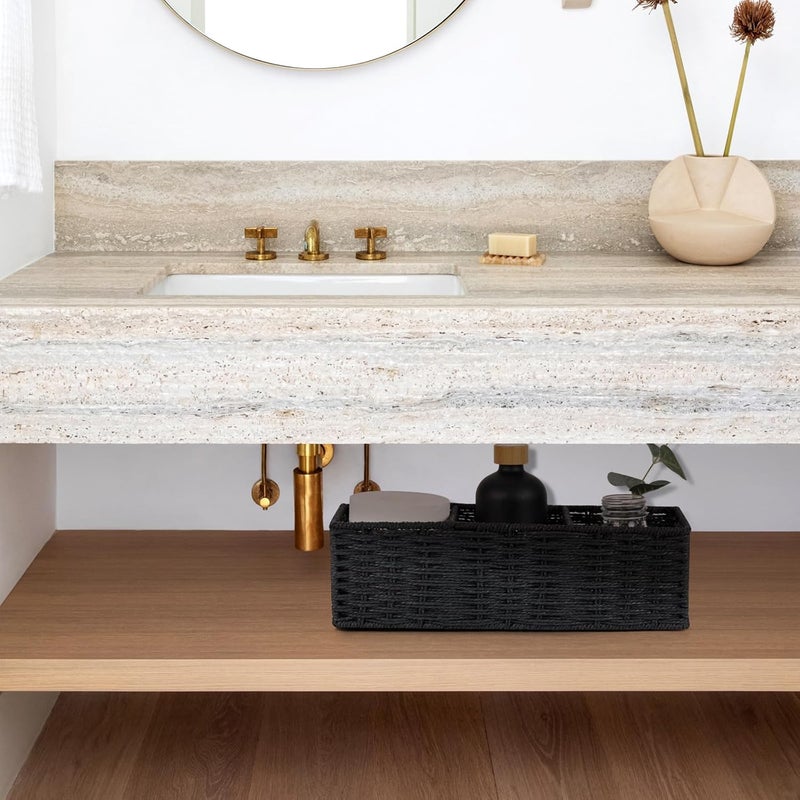 DULLEMELO Toilet Paper Basket for Organizing, Paper Rope Bathroom Baskets, Decorative Storage Bins for Countertop Bathroom Shelves, Set of 2,Black - Image 3